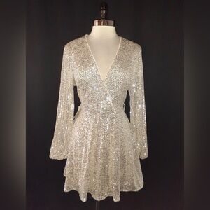 Right With You Sequin Tie Wrap Mini Dress (Size 10/L) *read description